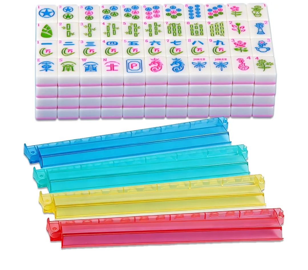 American Mahjong Tile Set Pink 166 Mahjong Tiles 1.2-inch American Mahjong Tile Set Equipped with 4PCS Mahjong Racks with Pushers