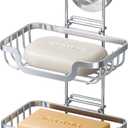 LEVERLOC Bar Soap Holder Dish Suction Cup Wall Mounted, Stainless Steel Double Layer Soap Saver for Shower Bathroom Bath Tub Kitchen Sink, Removable Waterproof, Keep Dry, Silver