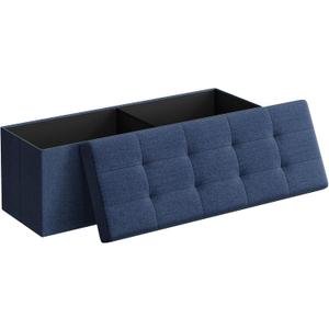 SONGMICS MAZIE Collection - 43 Inches Folding Storage Ottoman Bench, Ottoman Foot Rest, End of Bed Bench, Storage Chest, Load 660 lb, for Living Room, Bedroom, Entryway, Midnight Blue ULSF77IN