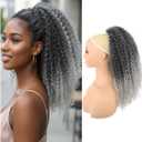 Long Curly Drawstring Ponytail for Women 22inch Synthetic Instant Clip Ponytail Extension Gray Afro Kinky Curly Hair Pony tail, T1B/Gray Salt and Papper Hair