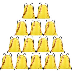 Grneric 14 Pcs Softball Drawstring Bags Party Favor Goodie Bags Cinch Bag Sackpack for Sports Teams Birthday Supplies(Softball)