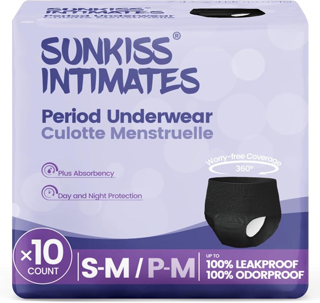 Disposable Period Underwear for Women with Heavy Flow, Low-Rise Unscented Postpartum Essentials, Black, Small/Medium, 10 Count