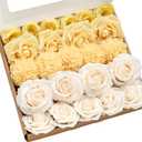 Ling's moment Artificial Flowers Fake Silk Roses Faux Foam Dahlia Combo for DIY Wedding Bouquets Centerpieces Arrangements Bridal Shower Party Home Decorations, Creamy Yellow & Cream, 24pcs