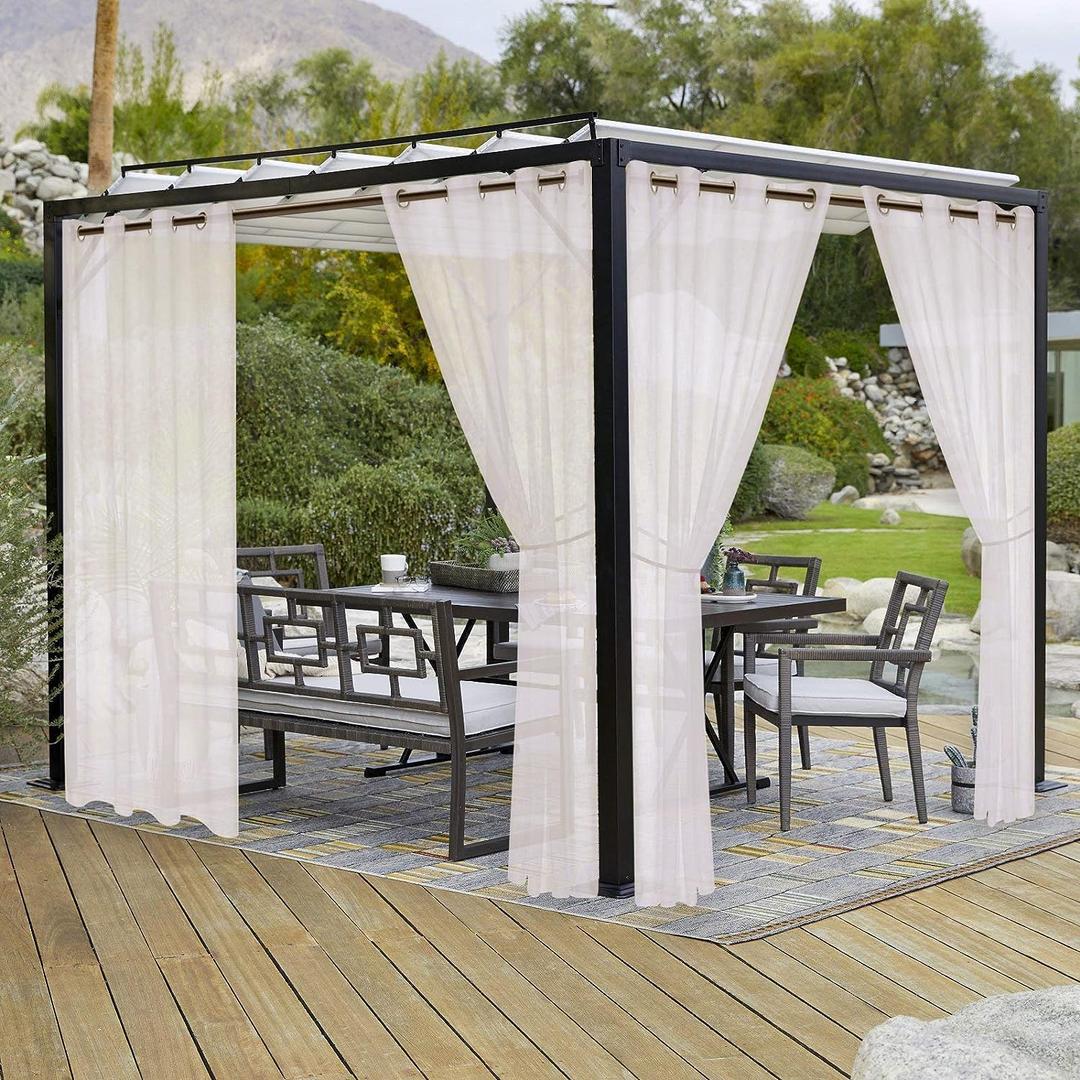 LORDTEX Burlap Linen Look Outdoor Curtains for Patio - 2 Panels Waterproof Sheer Curtains for Pergola, Porch, Cabana and Gazebo Grommet Indoor/Outdoor Voile Sheer Drapes (52 x 108 inch, Ivory)