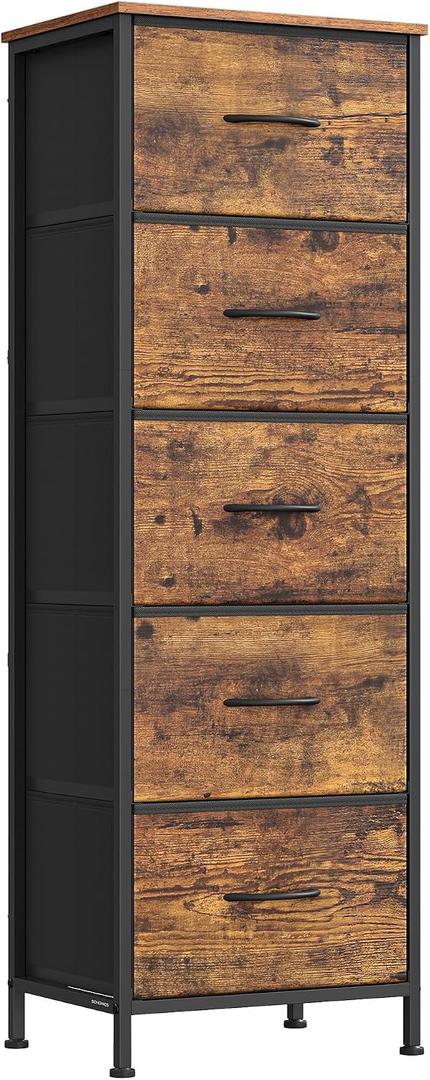 SONGMICS Dresser for Bedroom, Tall Dresser with 5 Fabric Drawers, 11.8"D x 15.6"W x 45.9"H (5 Drawers)