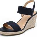 DREAM PAIRS Womens Open Toe Espadrilles Dressy Platform Sandals Slip on Elastic Ankle Strap Wedges Sandals (5.5, Navy)