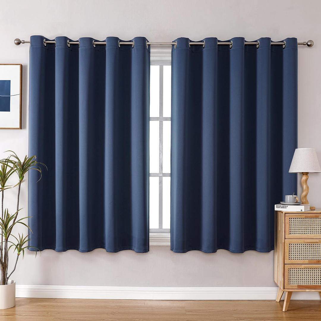 ChrisDowa Blackout Curtains 70 inches Wide for Bedroom - 2 Panels Set Extra Wide Grommet Thermal Insulated Room Darkening Curtains for Living Room (Stone Blue, 70 x 63 Inch)