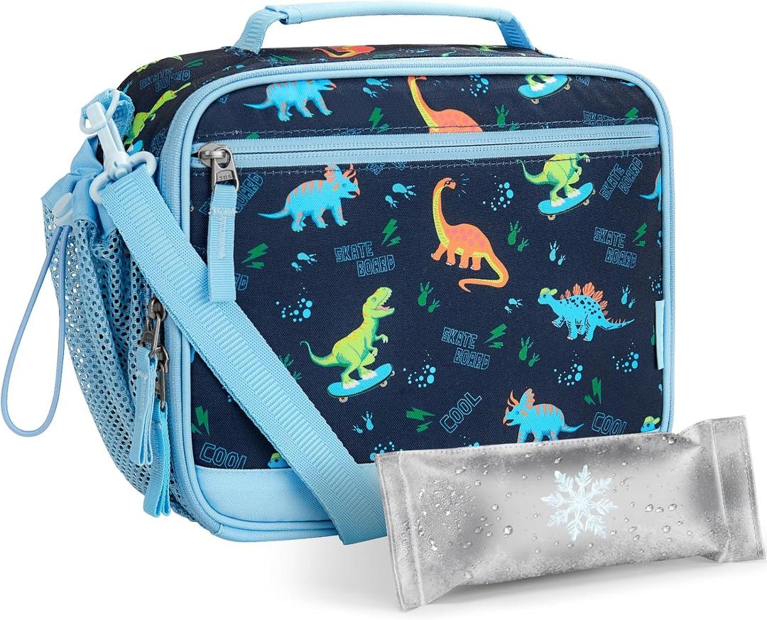 Choco Mocha Lunch Box Kids Lunch Box for Boys Lunch Boxes for School Lunch Bag Ice Packs with Shoulder Strap for Toddler Preschool Kindergarten Dinosaurs Blue