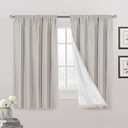 PrinceDeco Blackout Curtains 63 Inches Long 100% Blackout Curtains for Bedroom Rod Pocket Linen Textured Curtains Energy Saving with White Liner, 2 Panels(52 x 63 Inch, Stone)