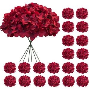 20 Pcs Dark Red Hydrangea Artificial Flowers Bulk, Faux Hydrangea Flowers Heads, Artificial Fake Silk Hydrangea Flowers with Stems, Red Flowers Artificial for Decoration Wedding Dcor
