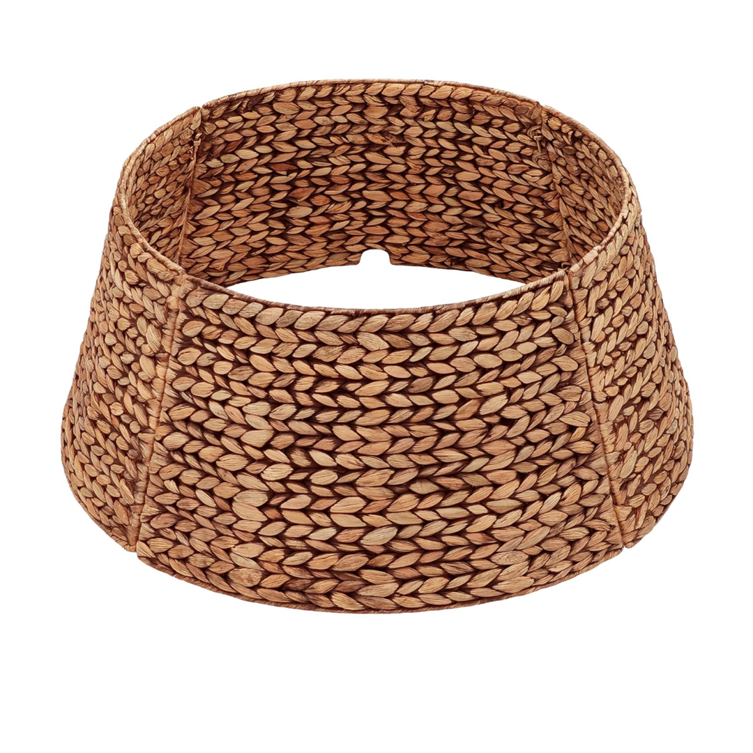 Rattan Christmas Tree Collar, Wicker Tree Skirt & Stand Base Cover (Brown Wash, 24 inch)
