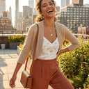 CPOKRTWSO Women's 3/4 Sleeve Cropped Cardigan Sweaters Open Front Bolero Shrugs for Women S-XL (Beige, S)