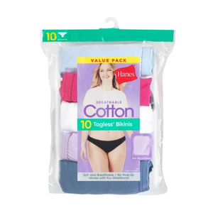 Hanes Women's Bikini Underwear Pack, Classic Cotton Bikini Panties, 10-Pack, Size L