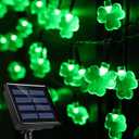 HUGSVIK Green St Patricks Day Lights Outdoor, 8 Modes 50LED Solar Shamrock Lights for St Patricks Day Decor, Waterproof Irish St Patricks Decorations Outdoor Lights for Garden Yard Balcony Patio