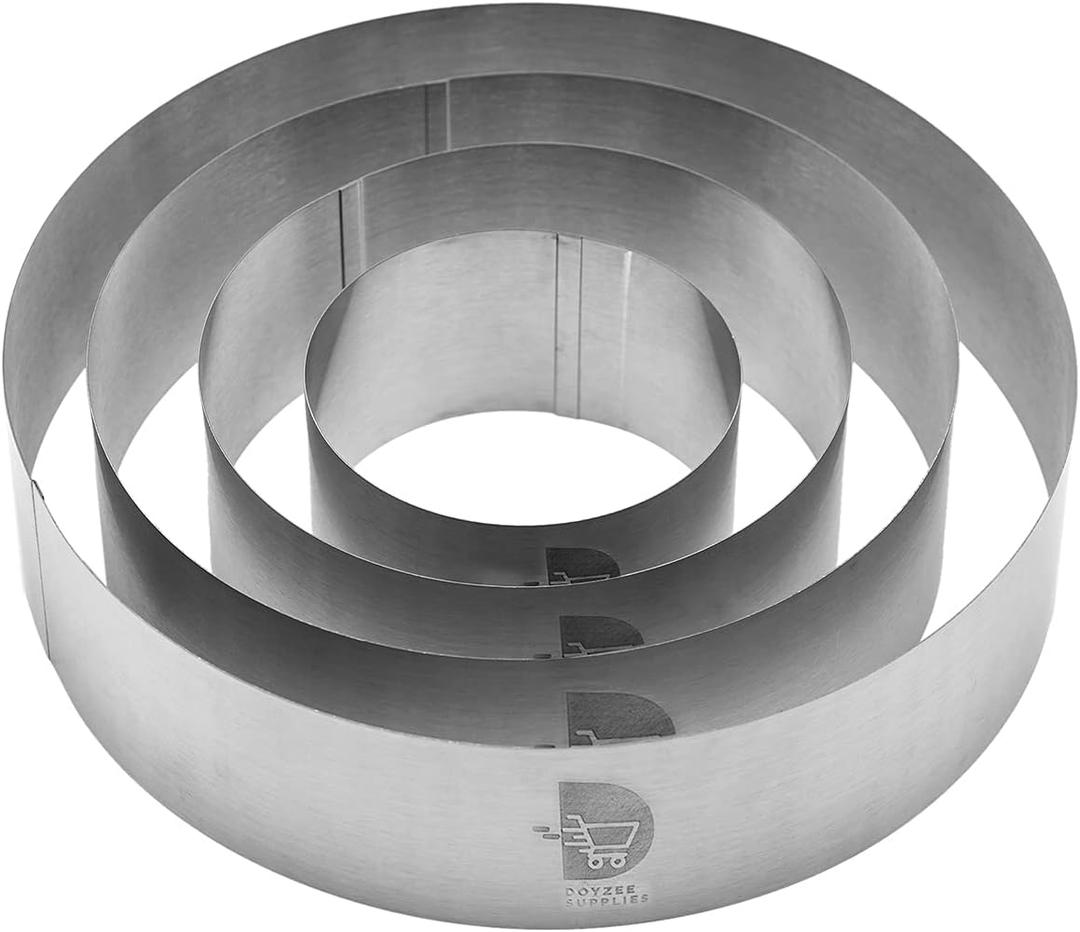 Doyzee Supplies Cake Mold Set - Pastry & Mousse Ring Molds for Baking - 4/6/8/10 Inch