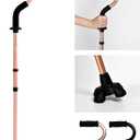 Famica Stand by Me Walking Cane for Elderly Seniors Men Women, Sit-to-Stand Support, Adjustable Height, Ergonomic Soft Cushioned Handle, Wide Non-Slip Quad Base, Lightweight (Gold)