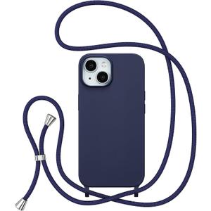 ZTOFERA for iPhone 14 Plus/iPhone 15 Plus Case with Strap,Crossbody Phone Case with Adjustable Neck Shoulder Lanyard,Soft Silicone Shockproof Protective Cover for 14 Plus/15 Plus 6.7"-Navy Blue