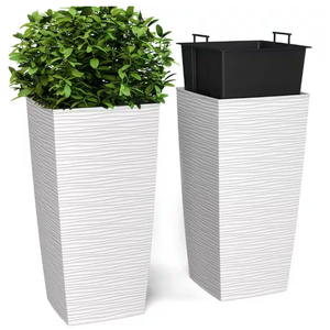 11.5 x 11.5 x 23 in. EverGreen White, M-Resin, Indoor/Outdoor Planter with Built-In Drainage, Duo Set, Large (2-Piece)