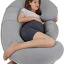 QUEEN ROSE Cooling Pregnancy Pillows, E Shaped Maternity Pillow for Sleeping, with Extra Wedge Pillow for Belly Support, 55 Inch Detachable Body Pillow, Breathable Cover, Grey (Versatile - Glossy Gary)
