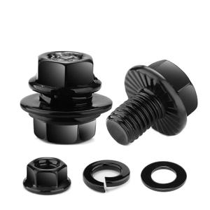 M6 x 10mm Flanged Hex Head Bolts, Nuts, Flat & Lock Washers, 20Pcs 18-8 (304) Stainless Steel, Fully Threaded, Black Oxide by SG TZH