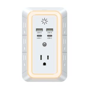 Multi Plug Outlet, USB Wall Charger, Surge Protector, 7 Outlet Extender with 4 USB Charging Ports (2 USB C) 1680J Power Strips Outlets with Night Light, Wall Plug Adapter Spaced for Home Travel Office