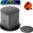 Pop Up Countertop Outlet with 15W Wireless Charger,Pop up Outlet,Max 20W USB Power Delivery,3.94" Space Saver Recessed Outlet,Pop Up Electrical Outlet with 4 Outlets 2 USB Ports for Home Office（Grey）