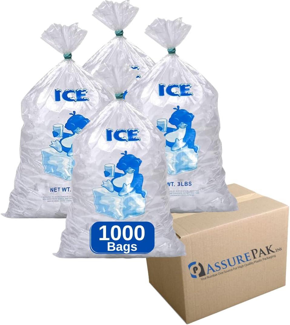 ASSUREPAK Clear LDPE Ice Bags 6"x19" 1000 Bags (1.25 mil) Strong Design for Ice Storage, Commercial Ice Machines, Freezer Use, Bag of Ice, Restaurant Supply, Plastic for Frozen Water Packing