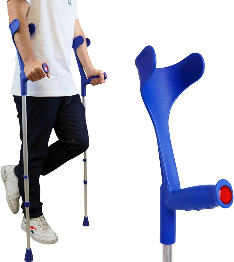 PEPE Mobility Forearm Crutches for Adults (x2 Units) Open Cuff, Adjustable Height, Aluminium, Lightweight Elbow Crutches, Made in Europe (Blue)