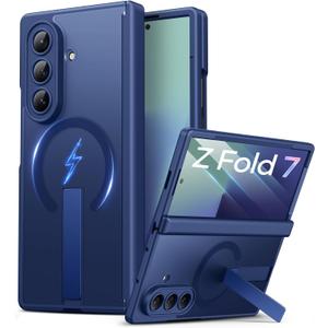 Vihibii for Samsung Galaxy Z Fold 7 Case with Stand & Front Screen Protector & Lens Hinge Protection, Compatible with MagSafe, Military Grade Rugged Phone Cover Case for Samsung Galaxy Z Fold 7, Blue