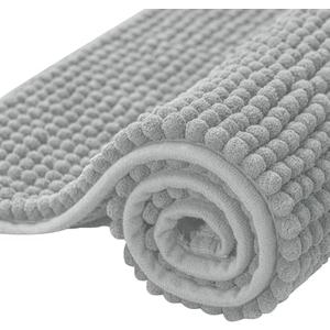SUBRTEX Bathroom Rugs Chenille Bath Rug Soft Short Plush Bath Mat Soft Shower Mat Water Absorbent Shower Mat Quick Dry Machine Washable(Light Gray,16" x 24")