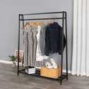 Clothing Garment Rack with Shelves, Metal Cloth Hanger Rack Stand Clothes Drying Rack for Hanging Clothes, Easy Assemble Clothing Rack for Bedroom or Boutiques(Black)