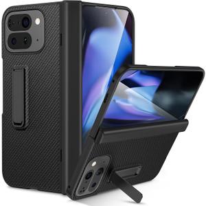 Ruky for Google Pixel 10 Pro Fold Case with Hinge Protection, Full Body Case with Built-in Kickstand & Screen Protector PU Leather Protective Phone Case for Pixel 10 Pro Fold, Carbon Fiber