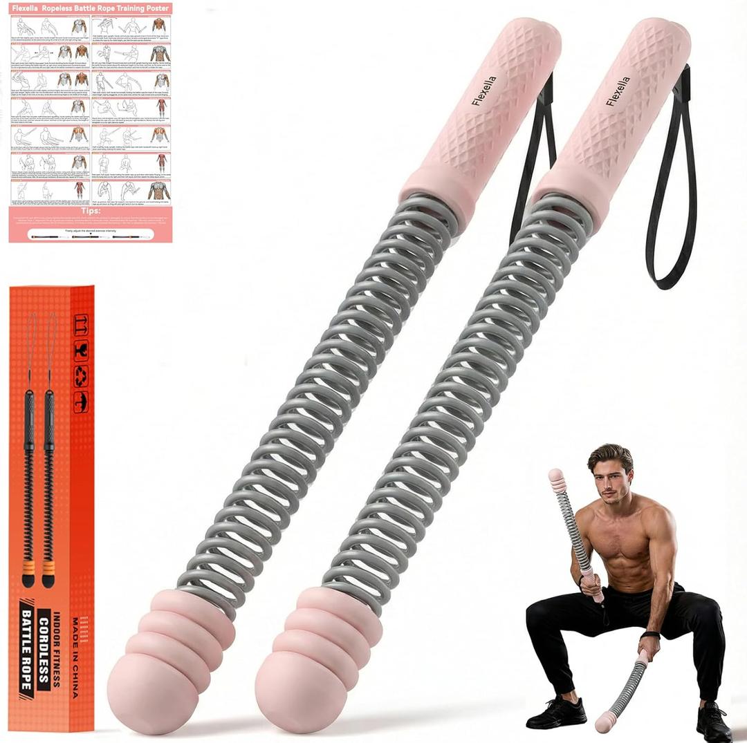 Ropeless Battle Ropes with Adjustable Weights, Portable Cordless Battle Ropes for Home Gym, HIIT & Low Impact Cardio Workouts, Compact Gym Equipment for Men & Women (Pink)