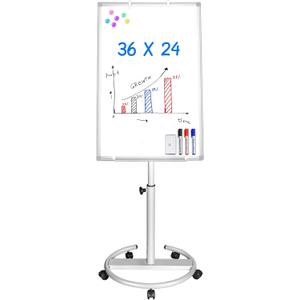 Mobile Whiteboard  36 x 24 inches Portable Magnetic Dry Erase Board, 3' x 2' Stand Easel White Board Dry Erase Easel Standing Board with Flipchart Hooks (Silver)