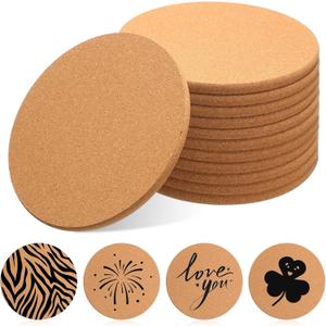 Boao 12 Pcs 6 Inch Round Absorbent Cork Coasters Wooden Cork Plant Coasters for Home, Drinks Coffee Table Dining Wooden Table Desk