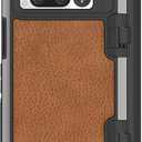 Ghostek ATOMIC slim Pixel Fold Case Clear with Aluminum Bumper Premium Heavy Duty Shockproof Protection Tough Protective Cover Designed for 2023 Google Pixel Fold (7.6 Inch) (Brown Leather - Gunmetal)