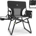 Camping Director's Chair with Side Table, 400 lb Capacity Black/Gray | Ergonomic Comfort with Oversized Side Table & Smart Storage