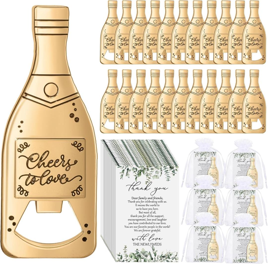 Suclain 50 Sets Wedding Favors for Guests Bulk Wedding Souvenirs Include Cheers to Love Bottle Openers Thank You Cards and Organza Bags Bridal Shower Gifts Decorations