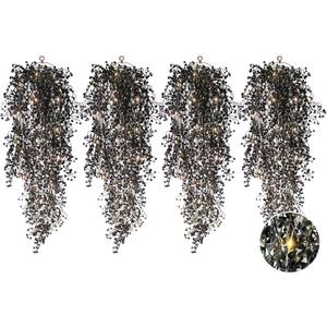 RECUTMS 2.5ft Artificial Hanging Plant with 30LED Lights Ferns Artificial Plants Large Faux Greenery Ivy 4pcs for Home Living Room House Wall Window Porch Office Wedding Decor (Black)