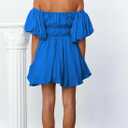 2 x Dokotoo Womens Off The Shoulder Elastic Waist Summer Dresses | Ruffle,A-Line,Square Neck,Lantern Sleeve,Wedding Guest,Bohemian,Beach Vacation,Sundresses,Casual,Pirate Dress (Blue, S)