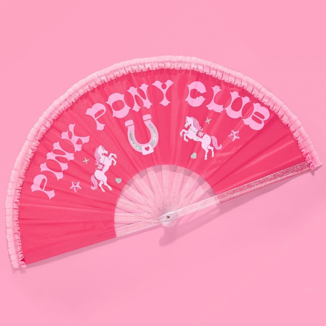 Fetti Pink Pony Club Folding Fan | Bachelorette Hand Fan, Birthday Accessory, Bach Gift, Pop Princess Concert Outfit, Ruffled Cowgirl Statement Piece