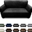Loveseat Sofa Slipcover Leather Look Couch Covers for 2 Seater Couch Sofa 1-Piece Sofa Cover Stretch Furniture Protector with Elastic Bottom & Pockets(Loveseat, Black)