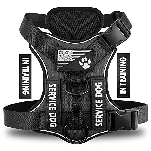 Demigreat Service Dog Harness, Reflective Dog Vest Harness with 5 PCS Patches, Adjustable Soft Oxford Pet Harness, Inner Layer Mesh, Easy to Control for Dogs, Large