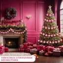 Liliful 24 Pcs Large Christmas Velvet Beads Garland for DIY Craft Flocking Ball Christmas Tree Ornament Hanging Beads for Xmas Tree Fireplace Decoration Holiday Supplies(Pink)
