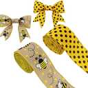 12 Yards Bumble Bee Ribbons Bee Wired Edge Ribbon Honeybee Decorative Ribbons for Wrapping Floral Hanging Ornaments Home Decoration
