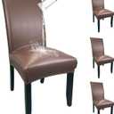 Pu Leather Dining Chair Covers set of 4, Waterproof Kitchen Chair Covers for Protecting Chairs from Stain/Scratch, Soft & Elastic Parsons Chair Slipcover Well-Fitted for Dinning Room(Coffee, 4Pcs)