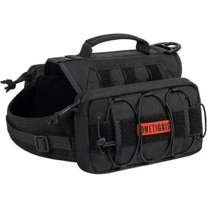 ONETIGRIS Dog Backpack for Medium & Large Dogs, Nylon Backpack for Dogs Tactical Pet Backpack with Side Pockets for Hiking Walking Training Running (Black, Medium)