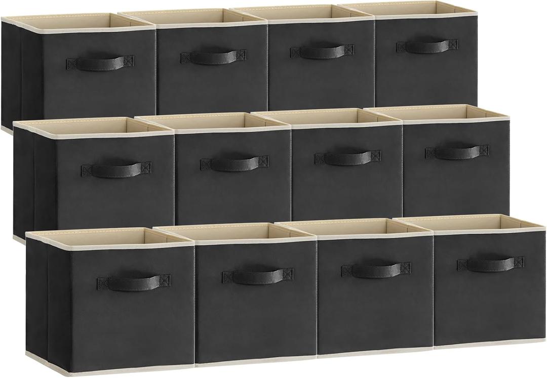 Lifewit Storage Cubes, Foldable Decorative Fabric Storage Baskets for Organizing Home Organizers with Handles for Shelves, Closet, 11 Inch Bins, 18L Black, 12 Packs