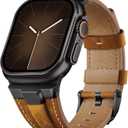 Suitisbest Leather Band Compatible for Apple Watch Ultra Band 49mm 46mm 45mm 44mm 42mm 41mm 40mm, Genuine Leather Replacement Strap for iWatch series 11 10 9 8 7 6 5 4 3 2 1, SE 3 2 1, Ultra 3 2 1 (Black/Retro Brown)