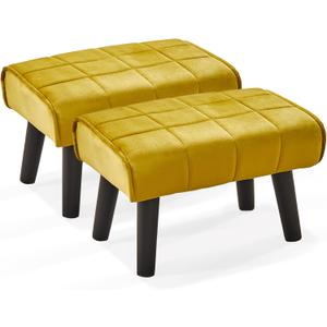 Wimarsbon Small Foot Stool Ottoman Modern Accent Step Stool Seat with Solid Wood Legs Velvet Soft Padded Pouf Ottomans Sofa Footrest Stools 16 inch for Couch Living Room Entryway 2 PCS Yellow